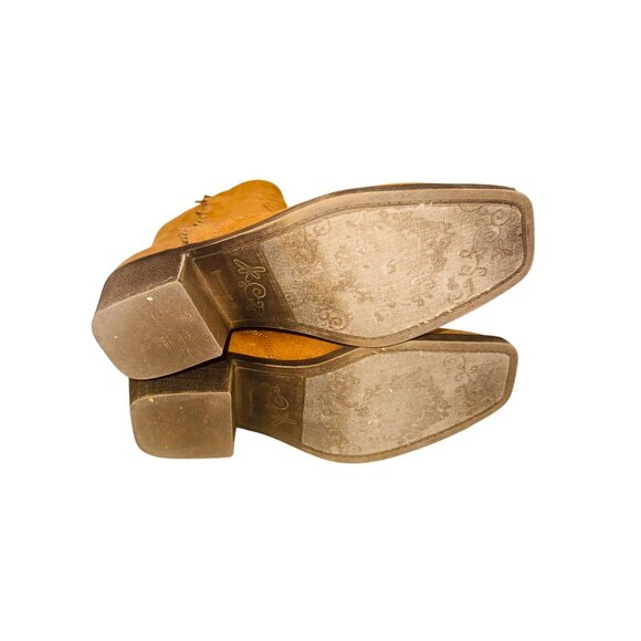 SO Camel Faux Suede Fringe Ankle Western Boots Wedge Heel 8.5 Boho Cowgirl - Picture 8 of 14